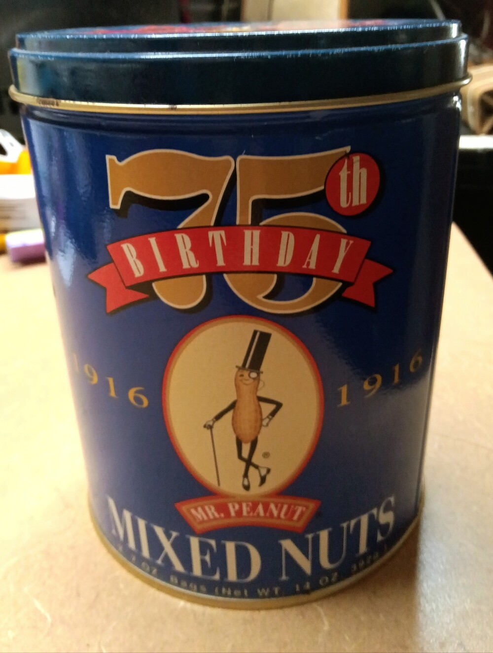 vintage 75th Birthday Planters Mixed Nuts Tin